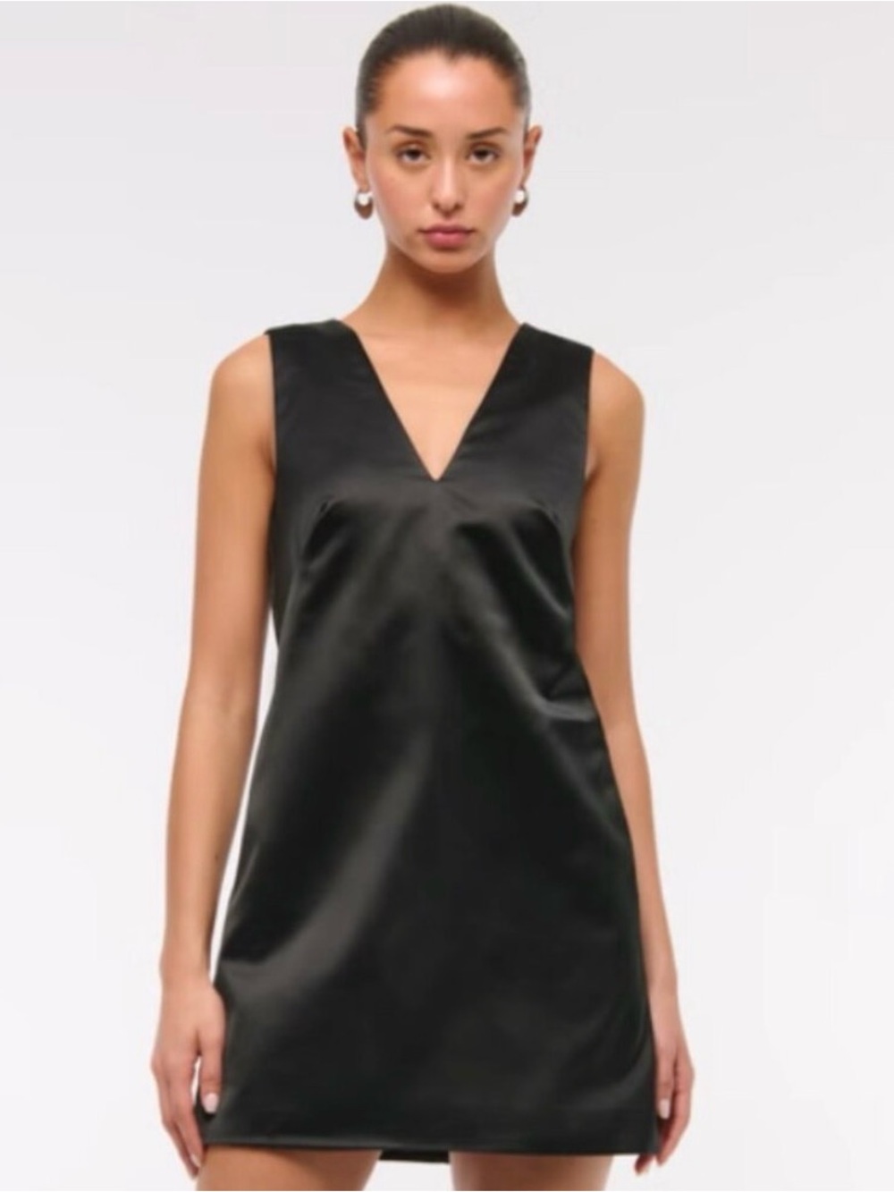 Abercrombie & Fitch Satin Plunge Bow-Back Mini Dress- Black